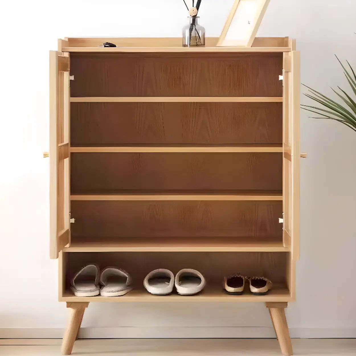 Mid-Century Modern Natural Wood Shoe Cabinet