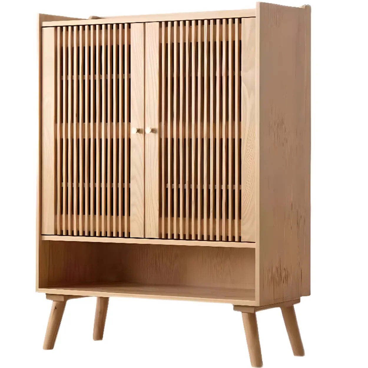 Mid-Century Modern Natural Wood Shoe Cabinet