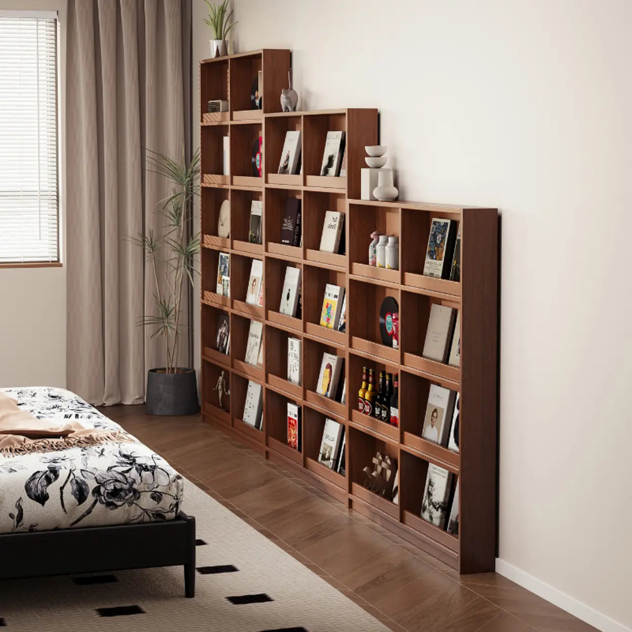 Mid-Century Ultra-Slim Brown Wood Bookshelf