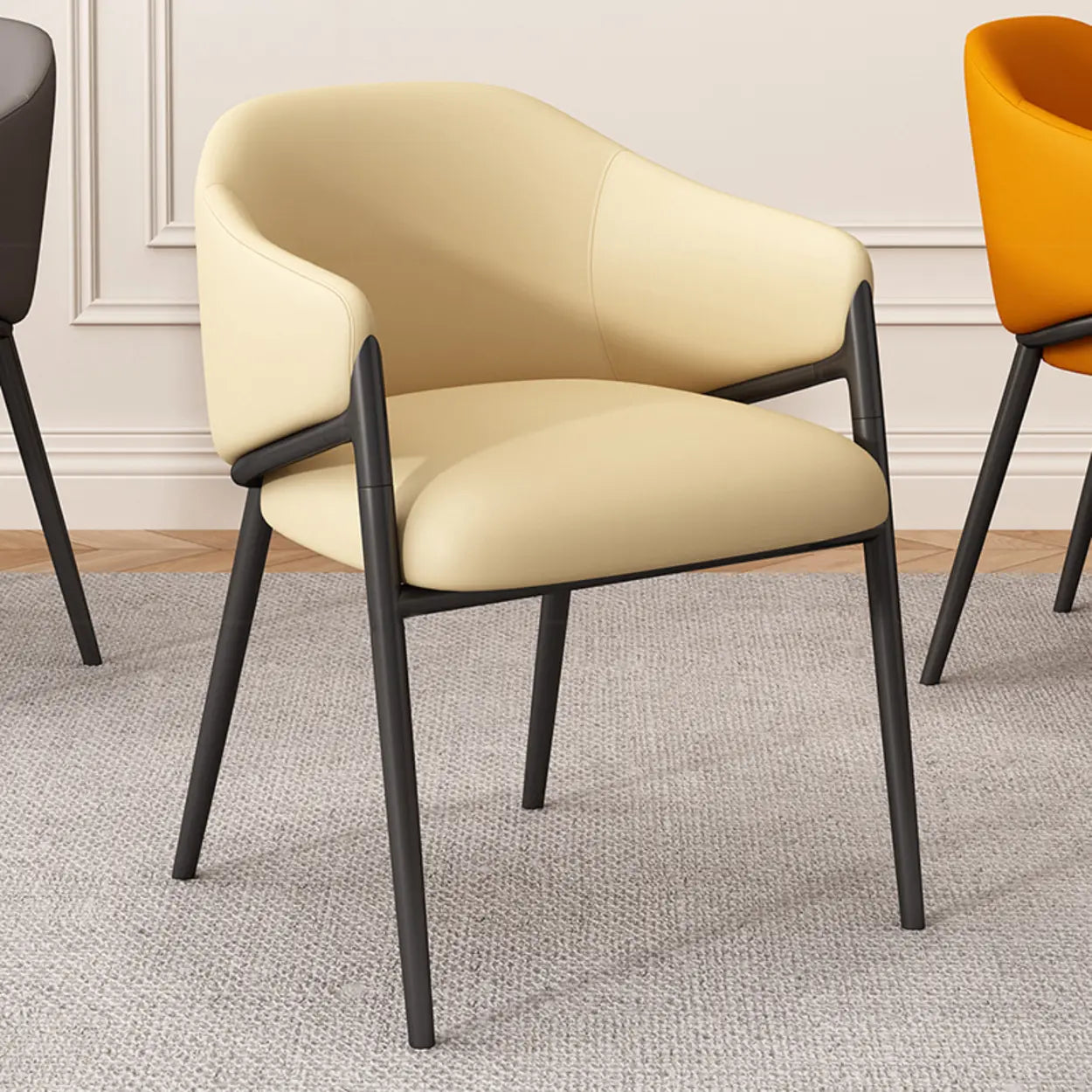 Mid-Century Upholstered Curved Back Dining Chair — Gray-Khaki