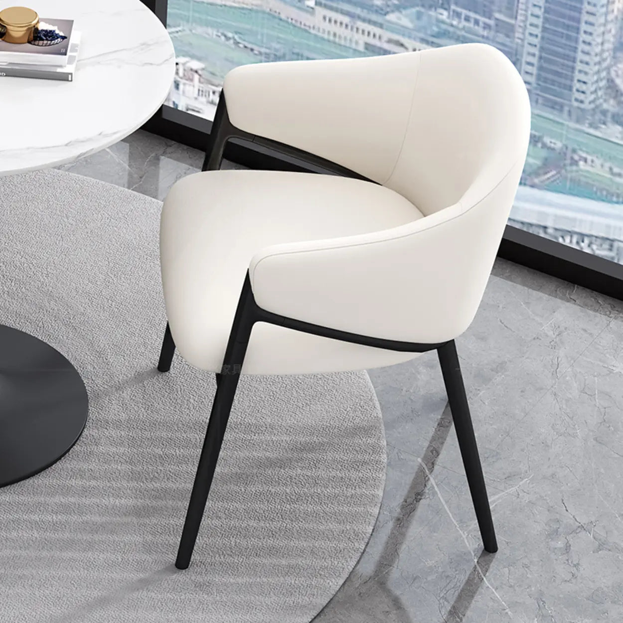 Mid-Century Upholstered Curved Back Dining Chair — Grey