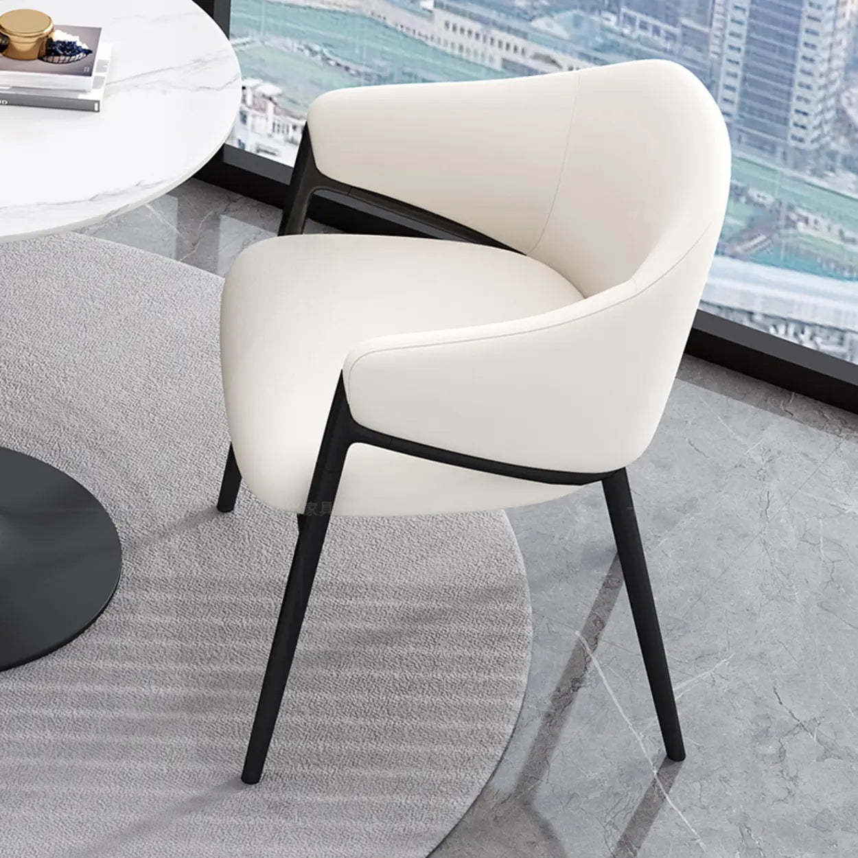 Mid-Century Upholstered Curved Back Dining Chair — Grey