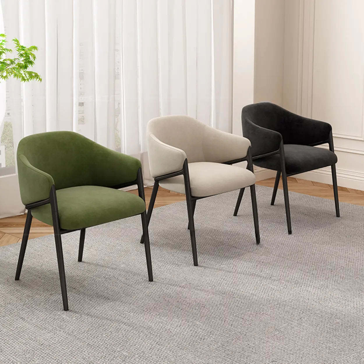 Mid-Century Upholstered Curved Back Dining Chair — Black