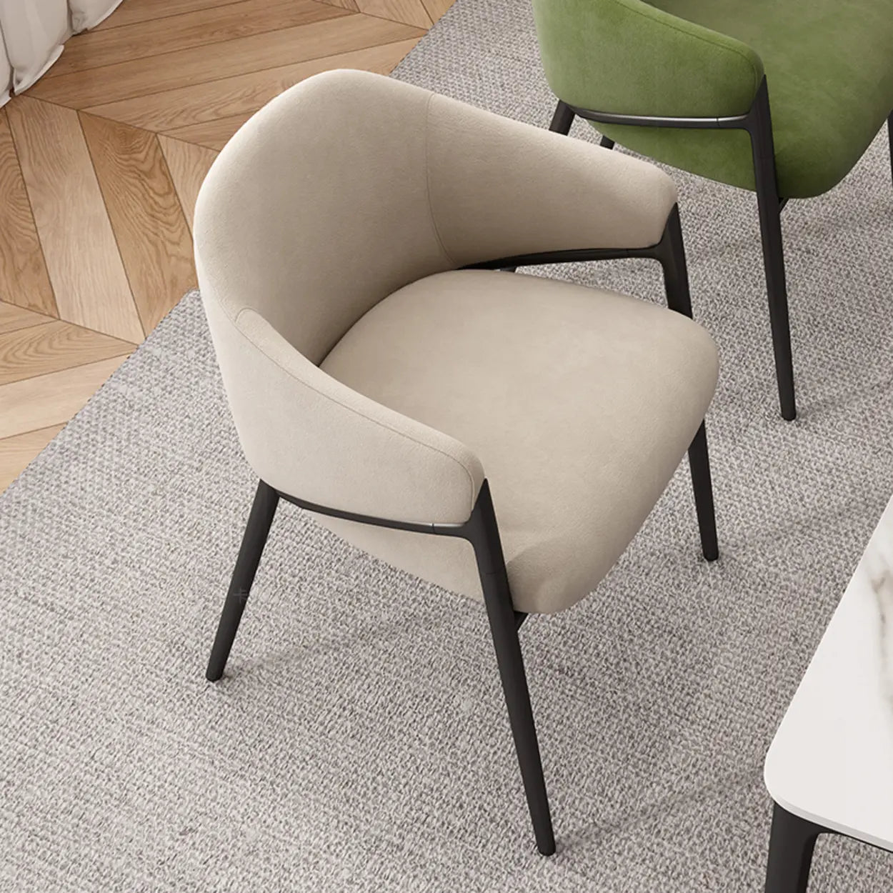 Mid-Century Upholstered Curved Back Dining Chair — White