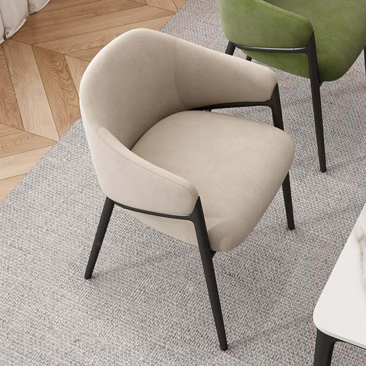 Mid-Century Upholstered Curved Back Dining Chair — White