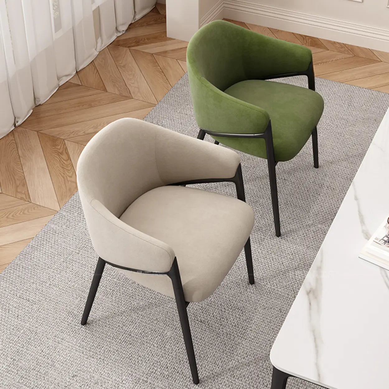 Mid-Century Upholstered Curved Back Dining Chair — Apricot