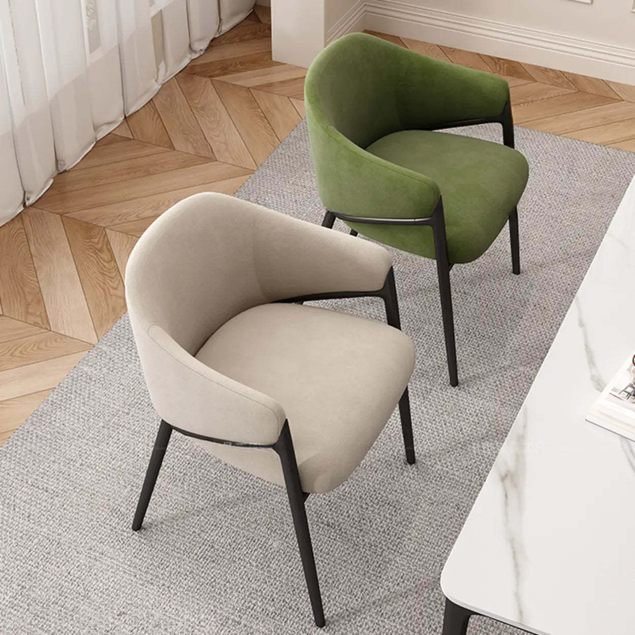 Mid-Century Upholstered Curved Back Dining Chair — Apricot