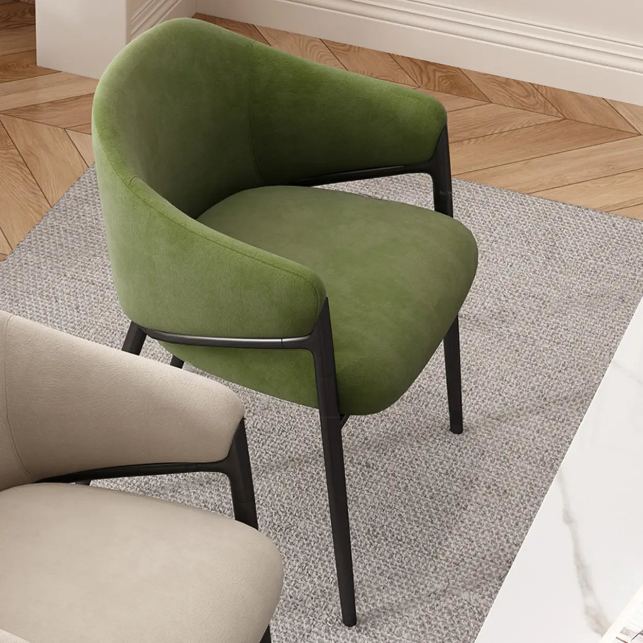Mid-Century Upholstered Curved Back Dining Chair — Coffee