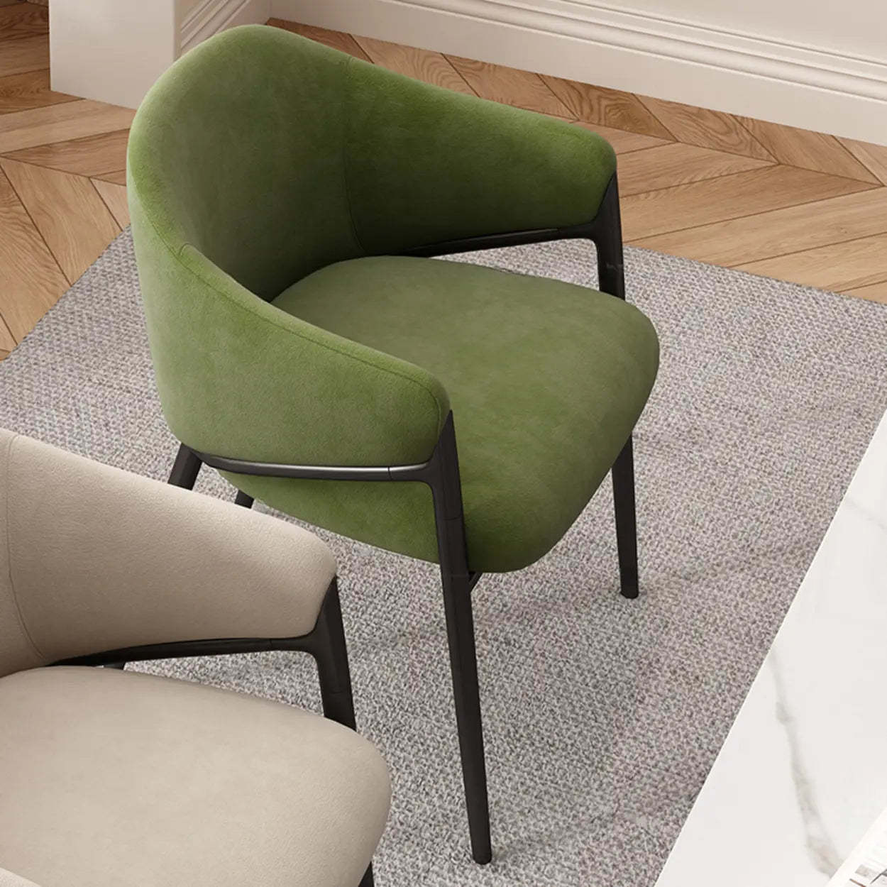 Mid-Century Upholstered Curved Back Dining Chair — Coffee