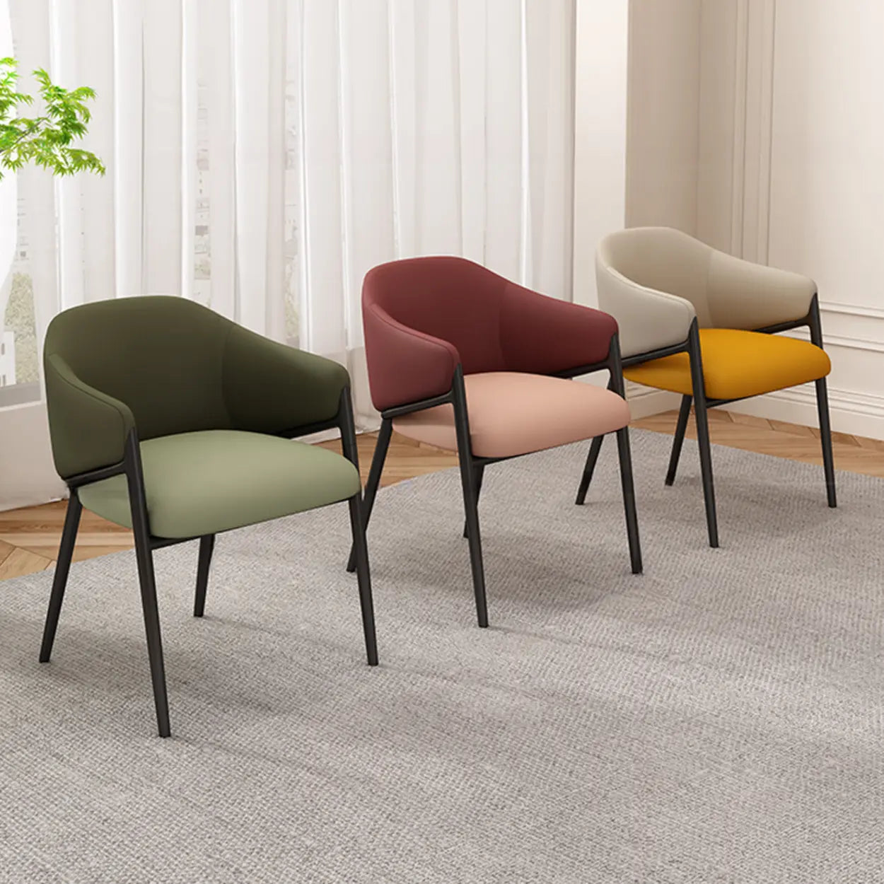 Mid-Century Upholstered Curved Back Dining Chair — Army Green