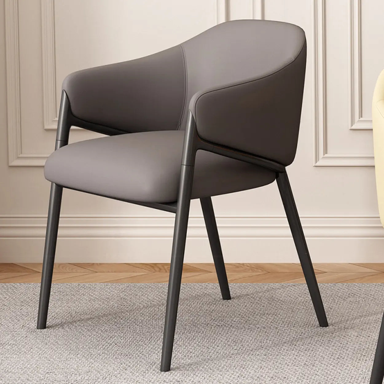 Mid-Century Upholstered Curved Back Dining Chair — Grey/ Orange
