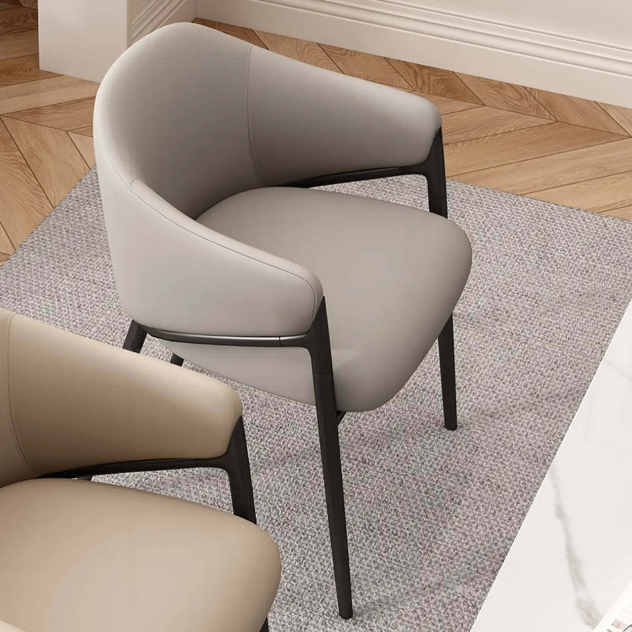 Mid-Century Upholstered Curved Back Dining Chair — Orange/ Beige