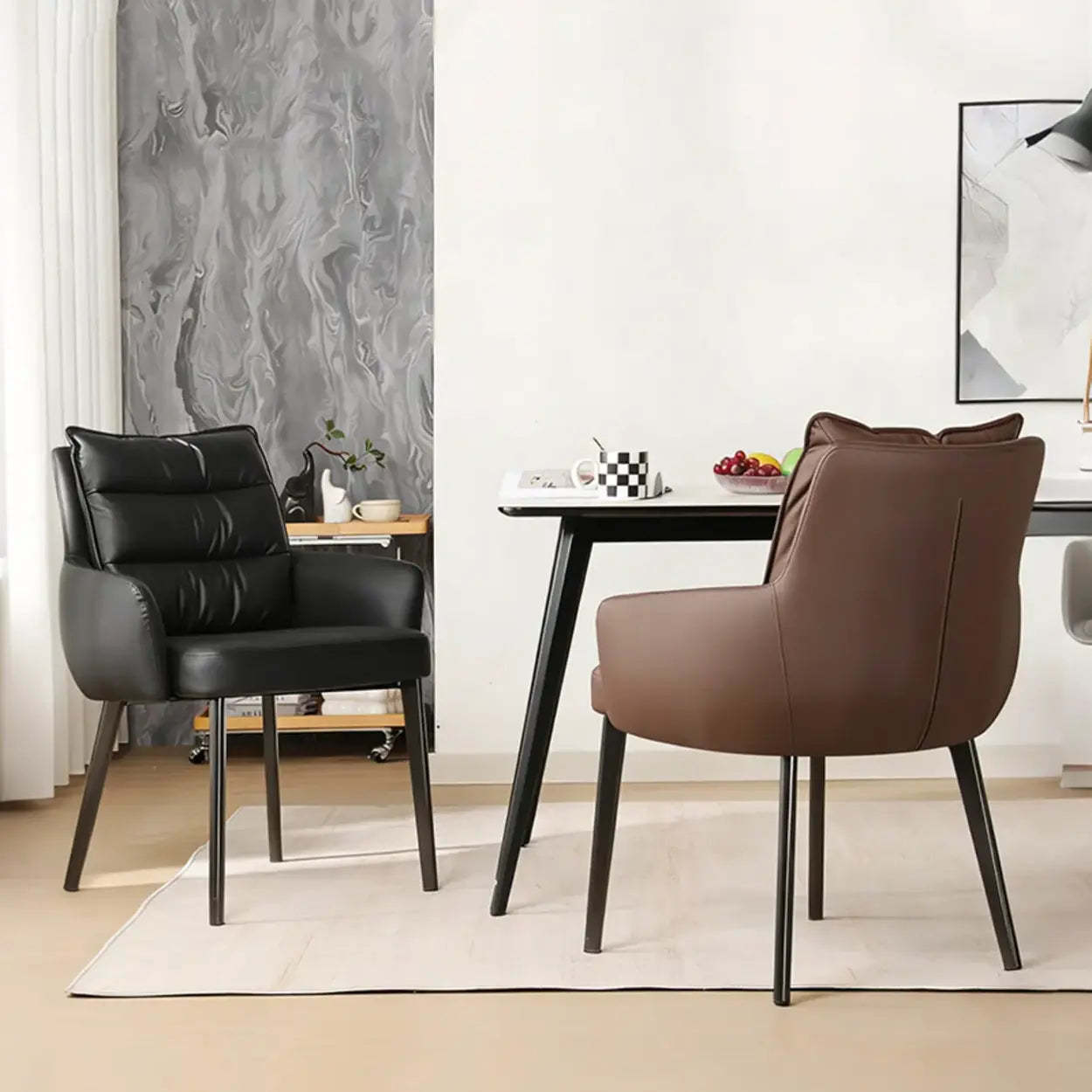 Mid-Century Faux Leather Dining Arm Chair — Black