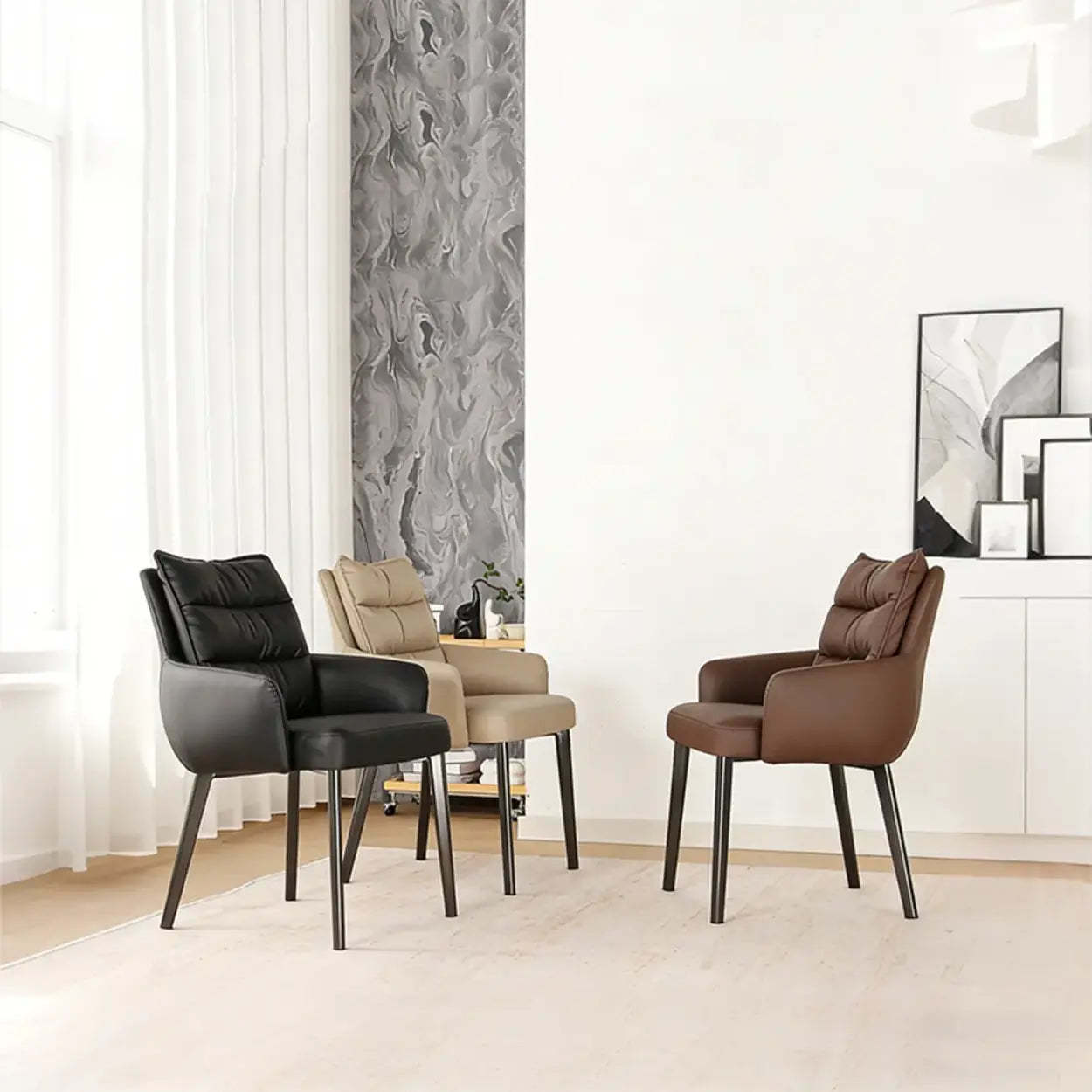 Mid-Century Faux Leather Dining Arm Chair — Brown
