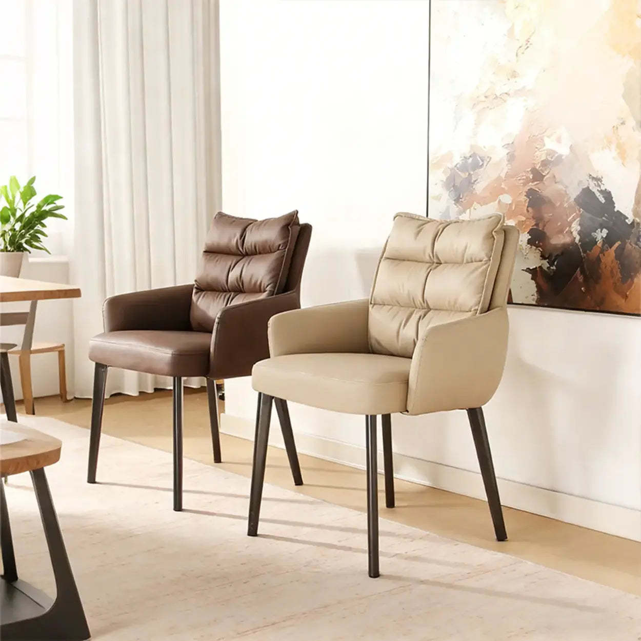 Mid-Century Faux Leather Dining Arm Chair — Gray
