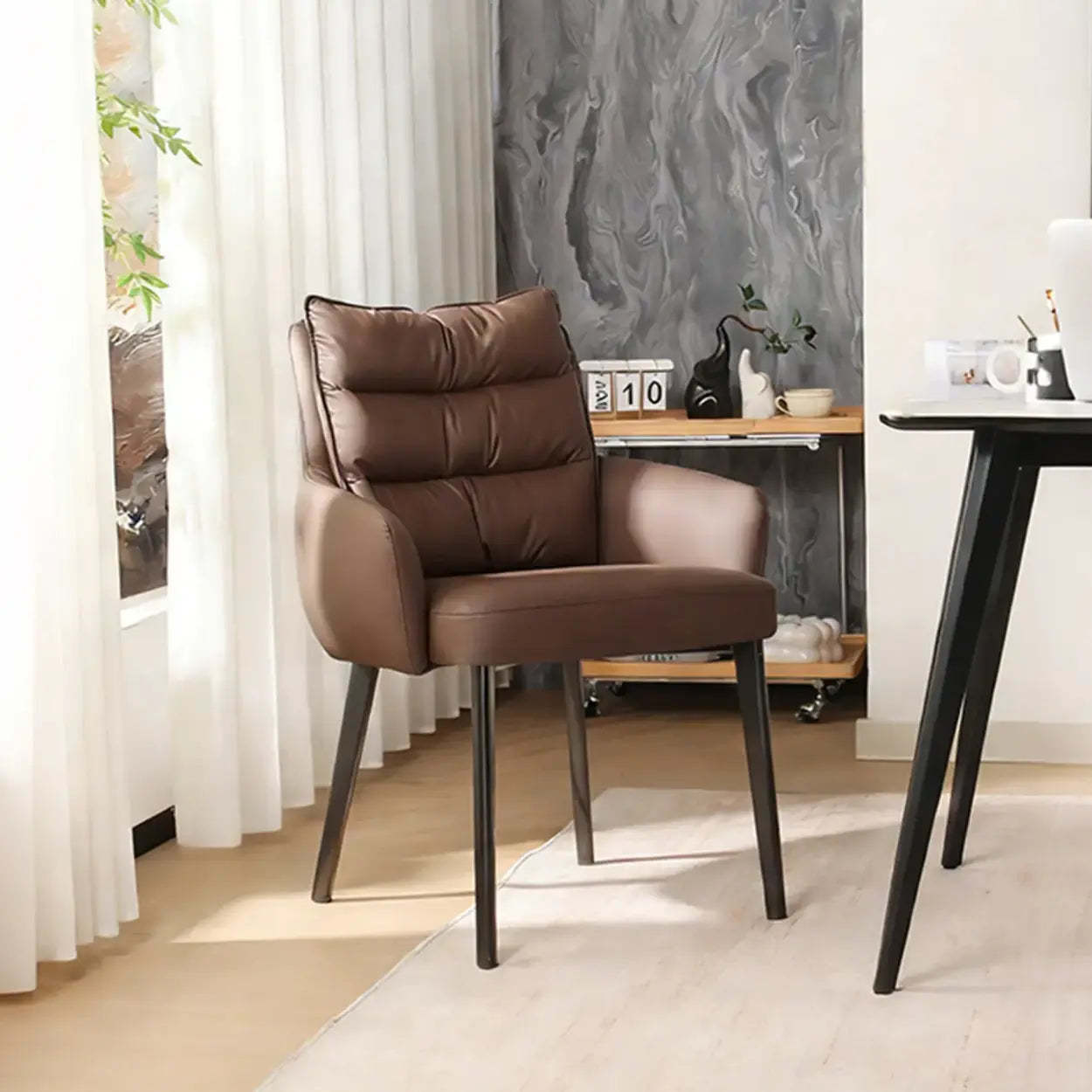 Mid-Century Faux Leather Dining Arm Chair