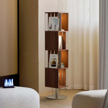 Mid-Century Cube Tiered Wood Corner Bookshelf — Brown