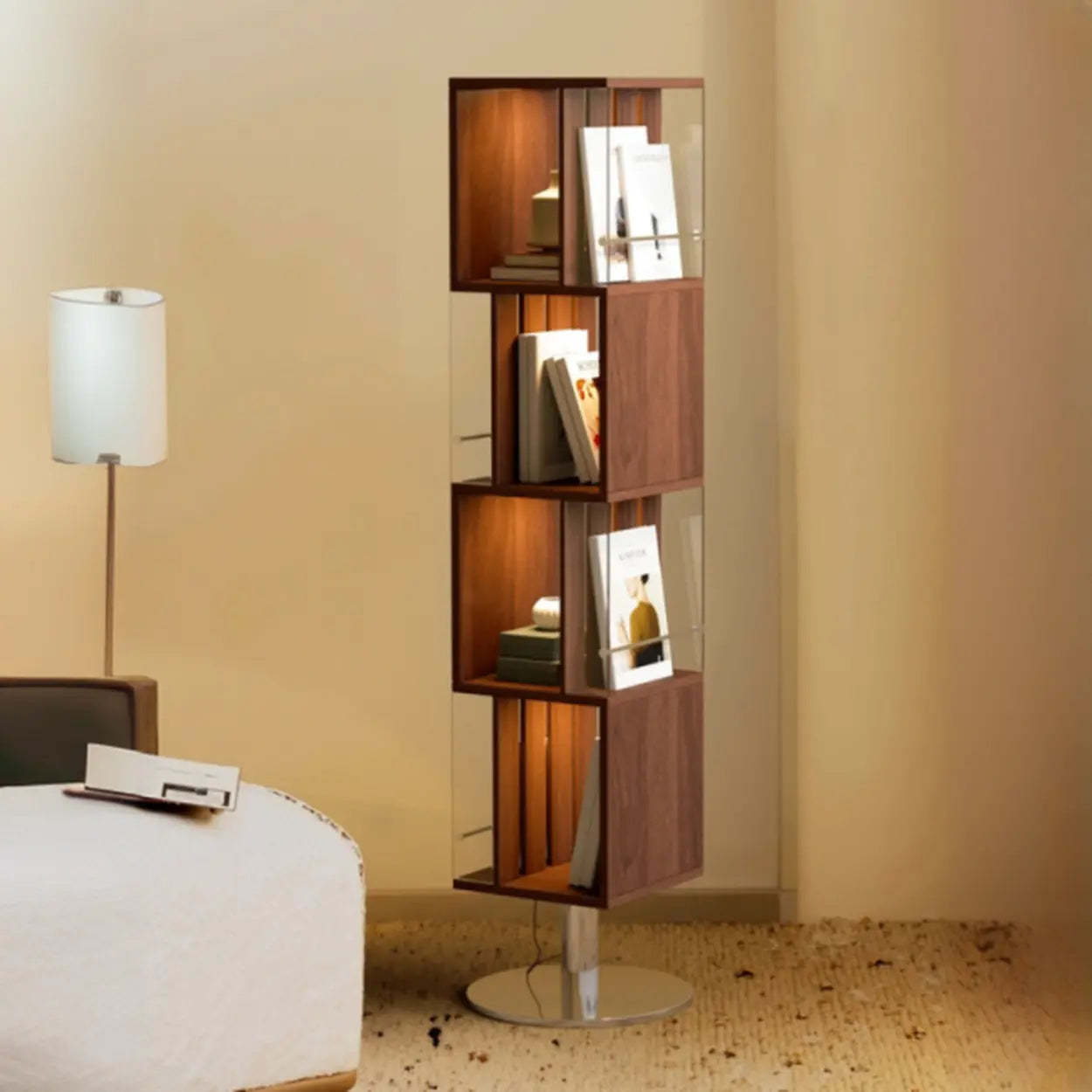 Mid-Century Cube Tiered Wood Corner Bookshelf