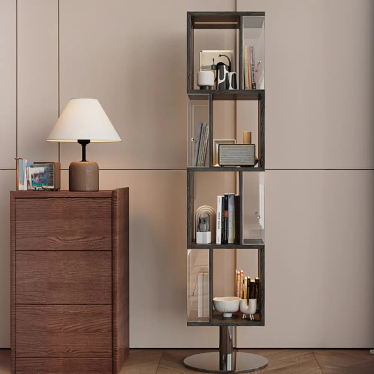 Mid-Century Cube Tiered Wood Corner Bookshelf