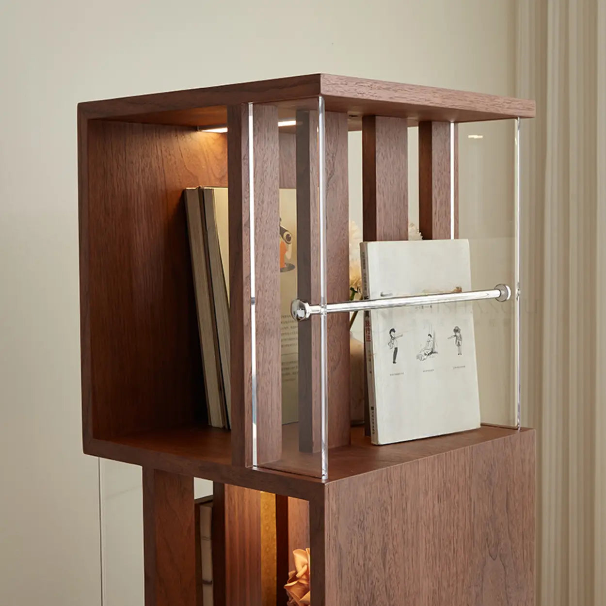 Mid-Century Cube Tiered Wood Corner Bookshelf