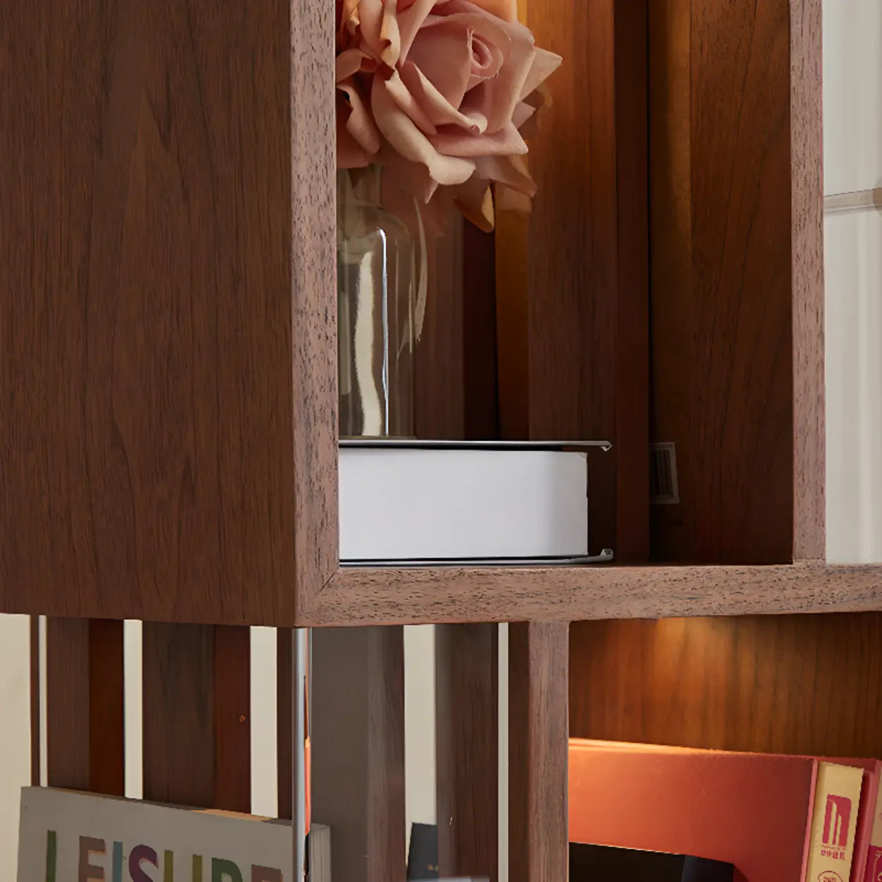 Mid-Century Cube Tiered Wood Corner Bookshelf