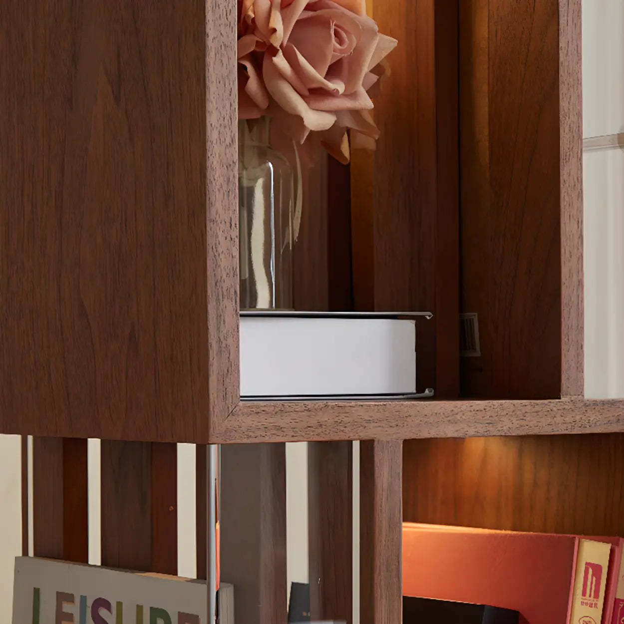 Mid-Century Cube Tiered Wood Corner Bookshelf