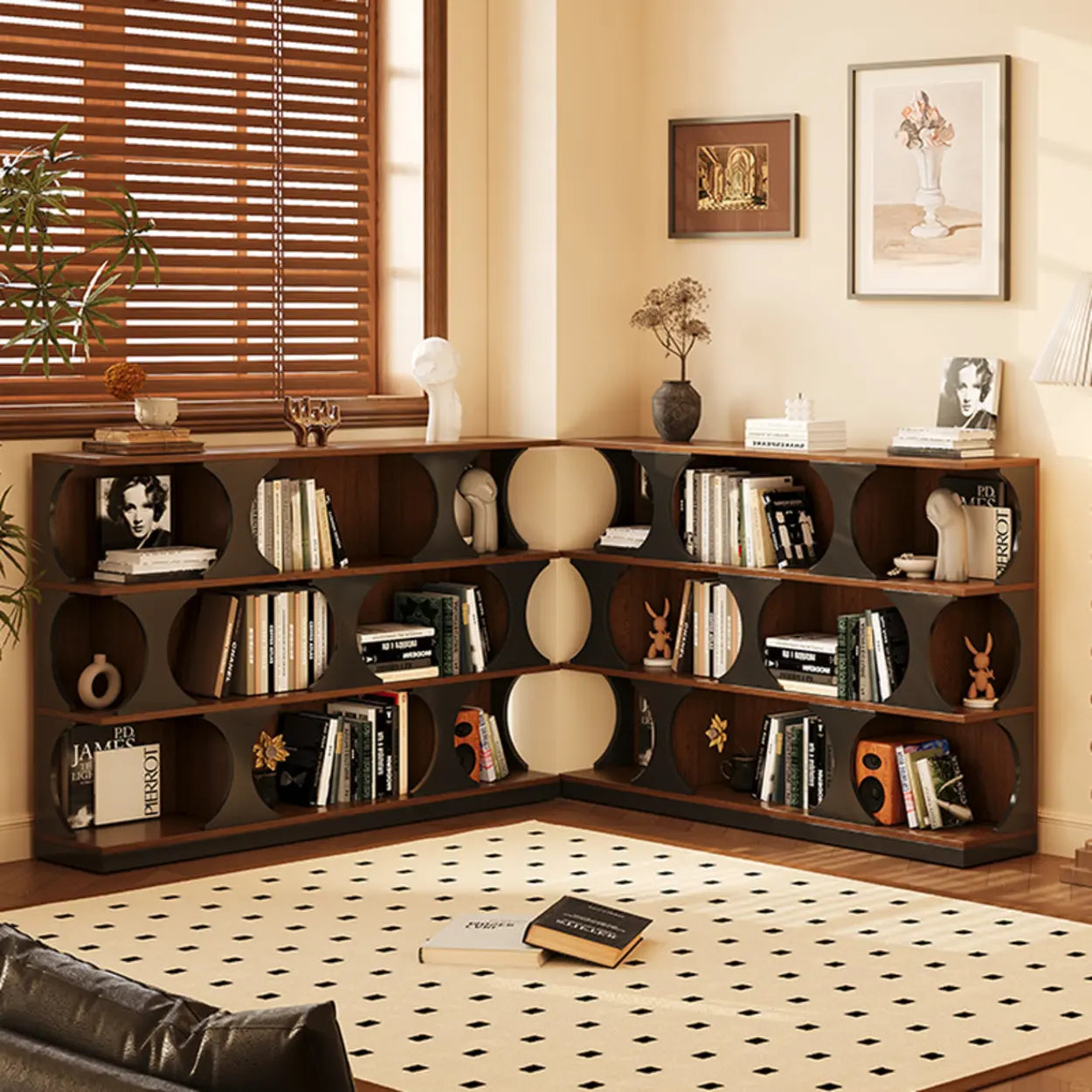 Mid-Century Geometric Brown Wood Bookshelf