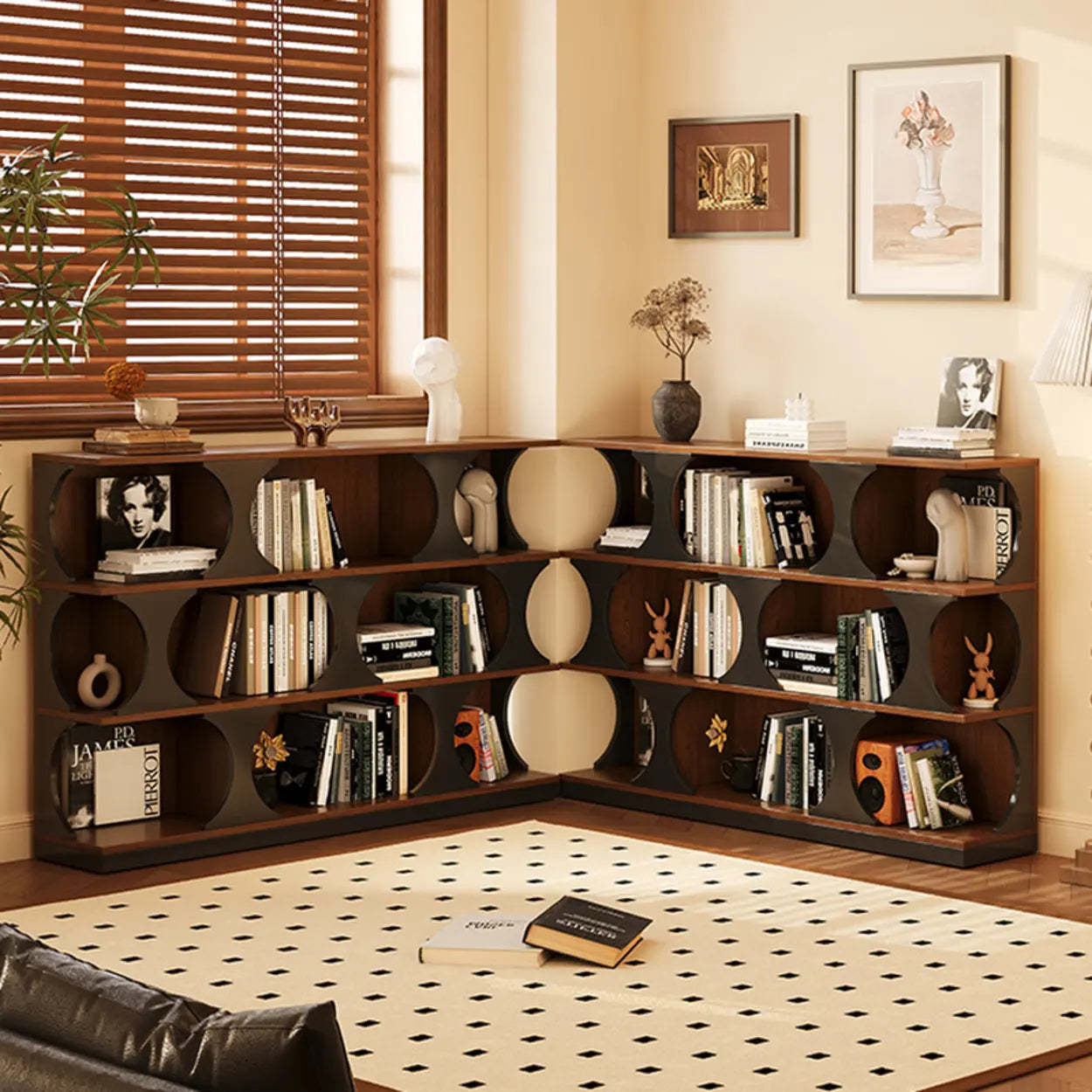 Mid-Century Geometric Brown Wood Bookshelf