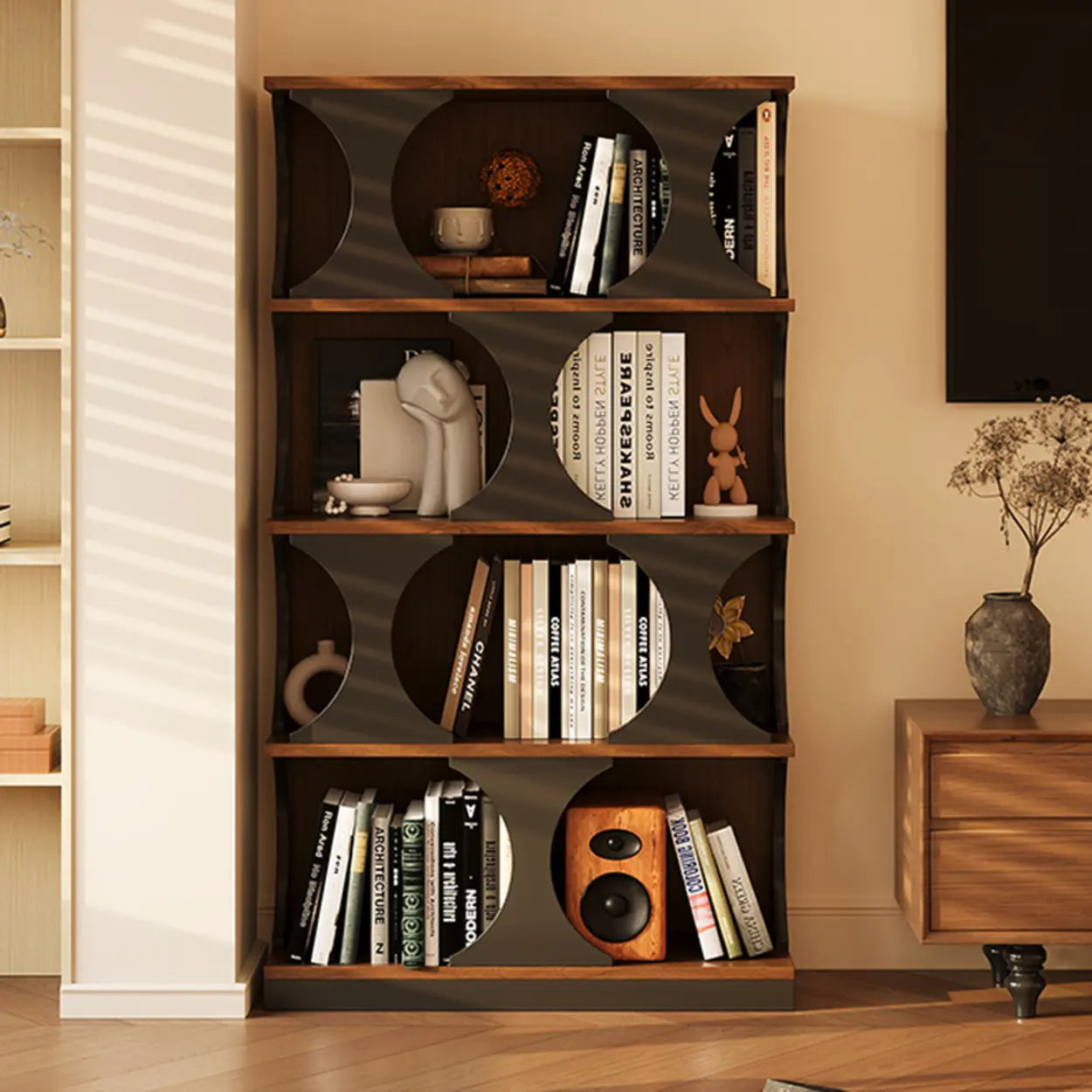 Lighom bookshelf geometric wood bookcases for living room — 31" L x 13" W x 56" H