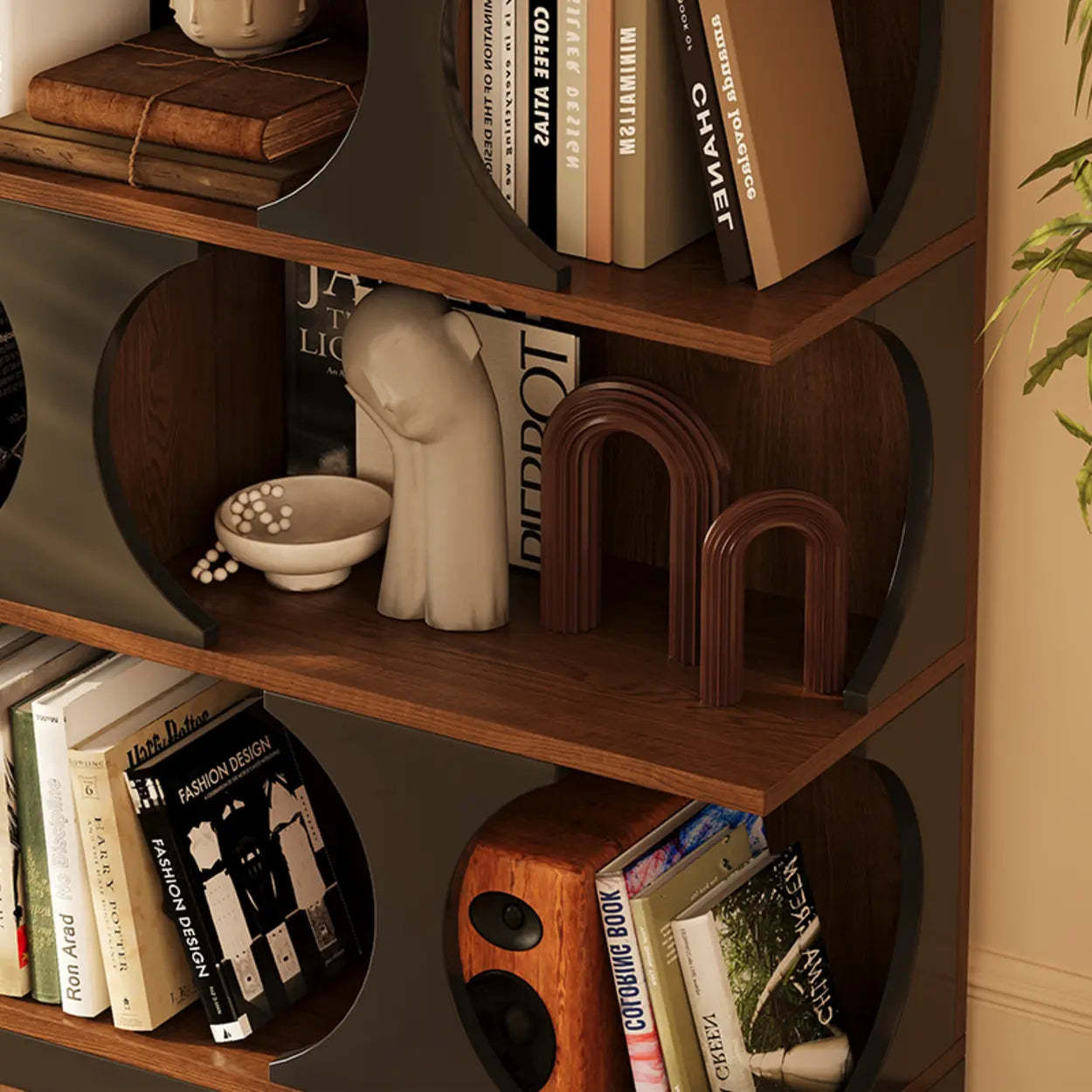 Mid-Century Geometric Brown Wood Bookshelf