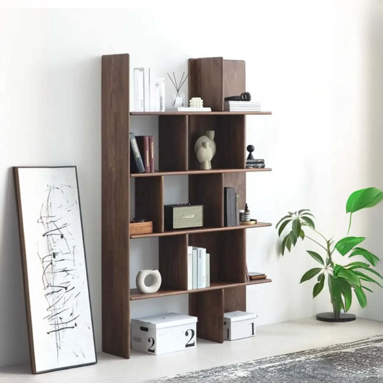 Mid-Century Open Back Wood Bookshelf — Black Walnut