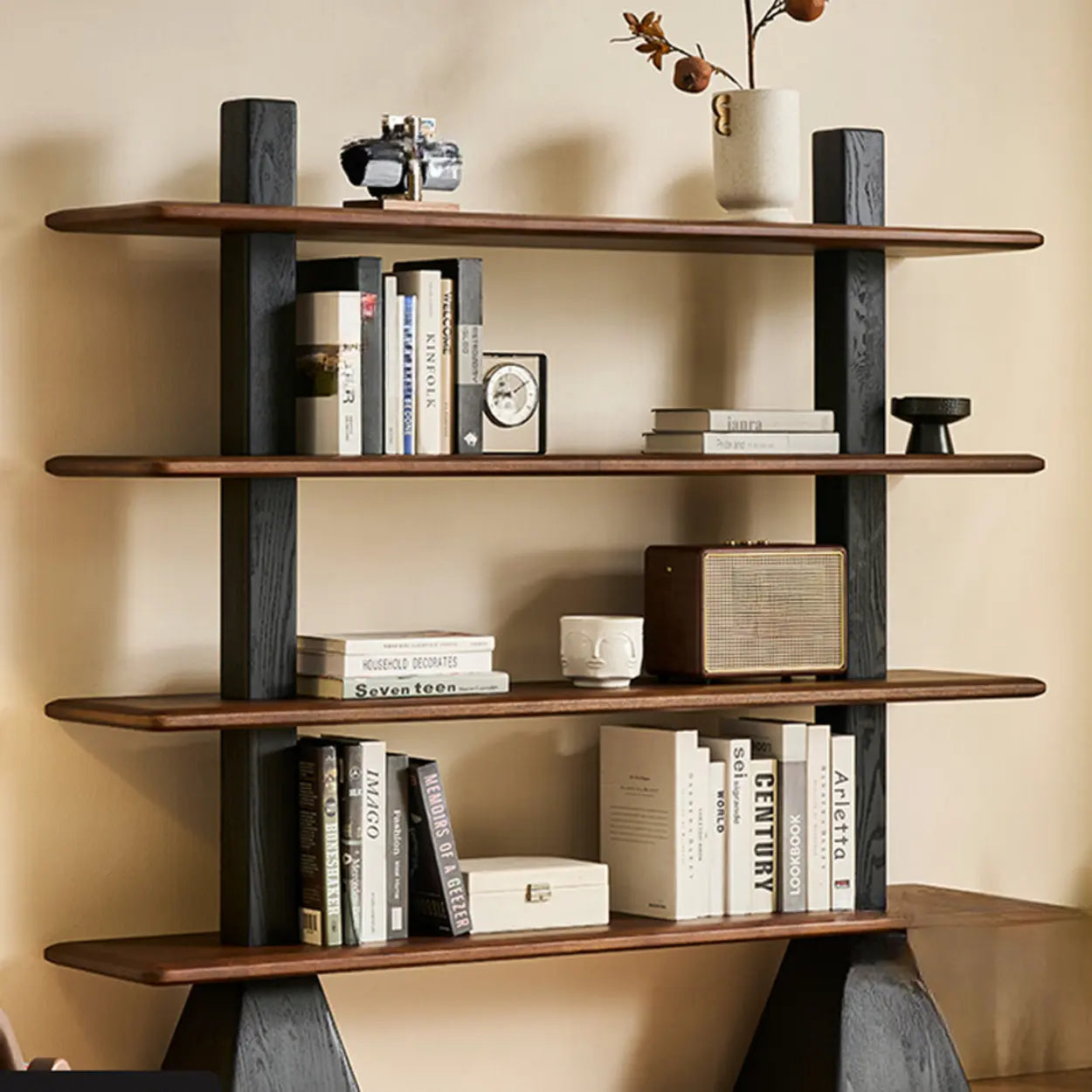 Mid-Century Wood Tiered Open Back Bookshelf — Natural Finish