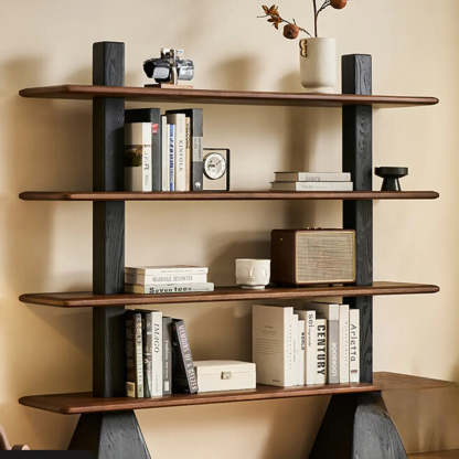 Mid-Century Wood Tiered Open Back Bookshelf — Natural Finish