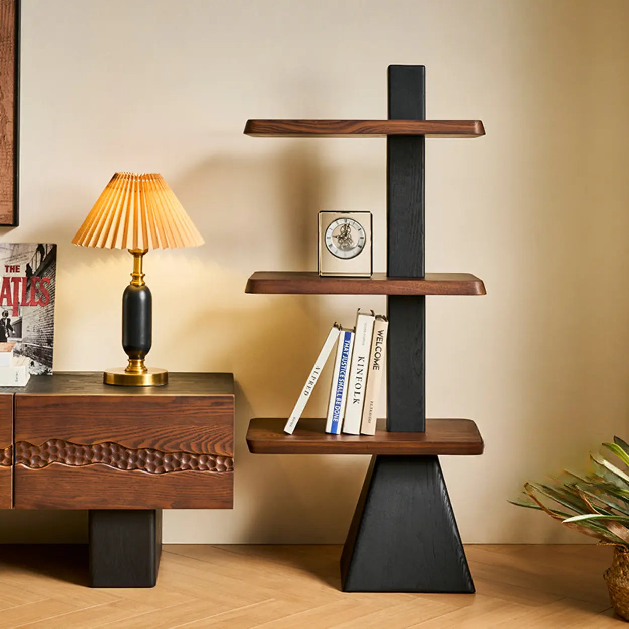 Mid-Century Wood Tiered Open Back Bookshelf
