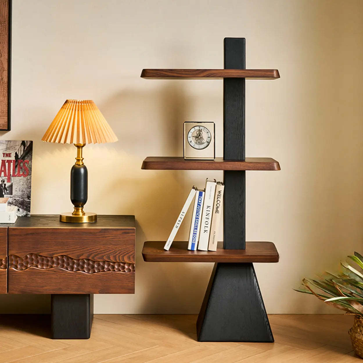 Mid-Century Wood Tiered Open Back Bookshelf
