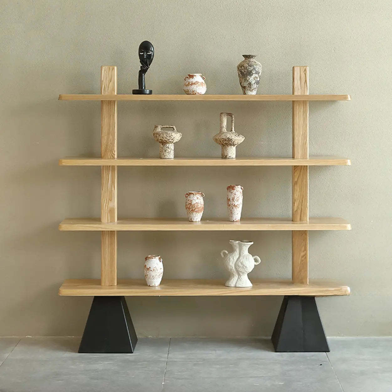 Lighom modern tiered back wood bookcases — 59" L x 13" W x 59" H / Natural