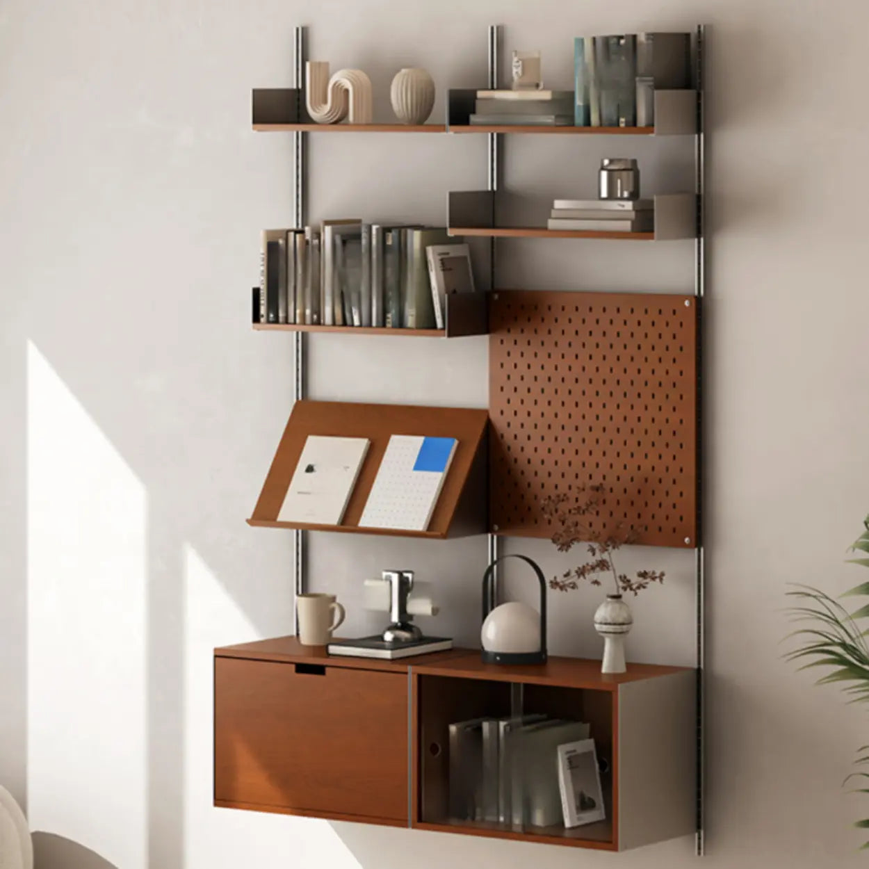 Mid-Century Wall-Mounted Bookshelf Cabinet