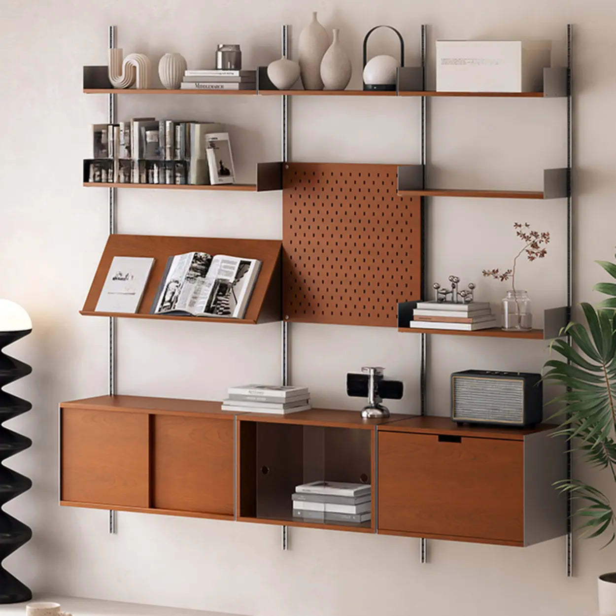 Mid-Century Wall-Mounted Bookshelf Cabinet