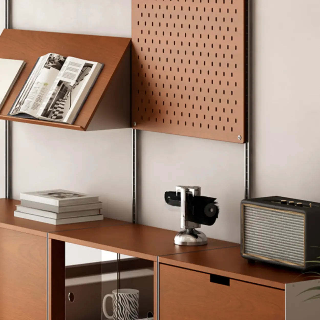 Mid-Century Wall-Mounted Bookshelf Cabinet