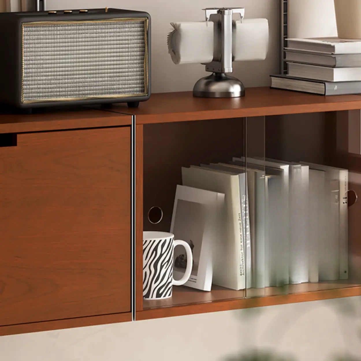 Mid-Century Wall-Mounted Bookshelf Cabinet