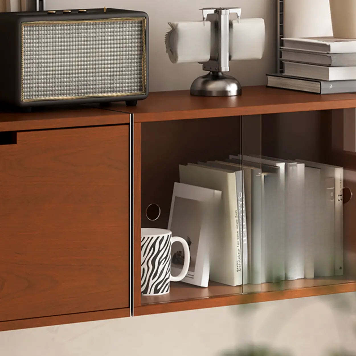 Mid-Century Wall-Mounted Bookshelf Cabinet