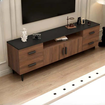 Mid-Century Walnut TV Stand with Black Top