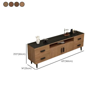 Mid-Century Walnut TV Stand with Black Top