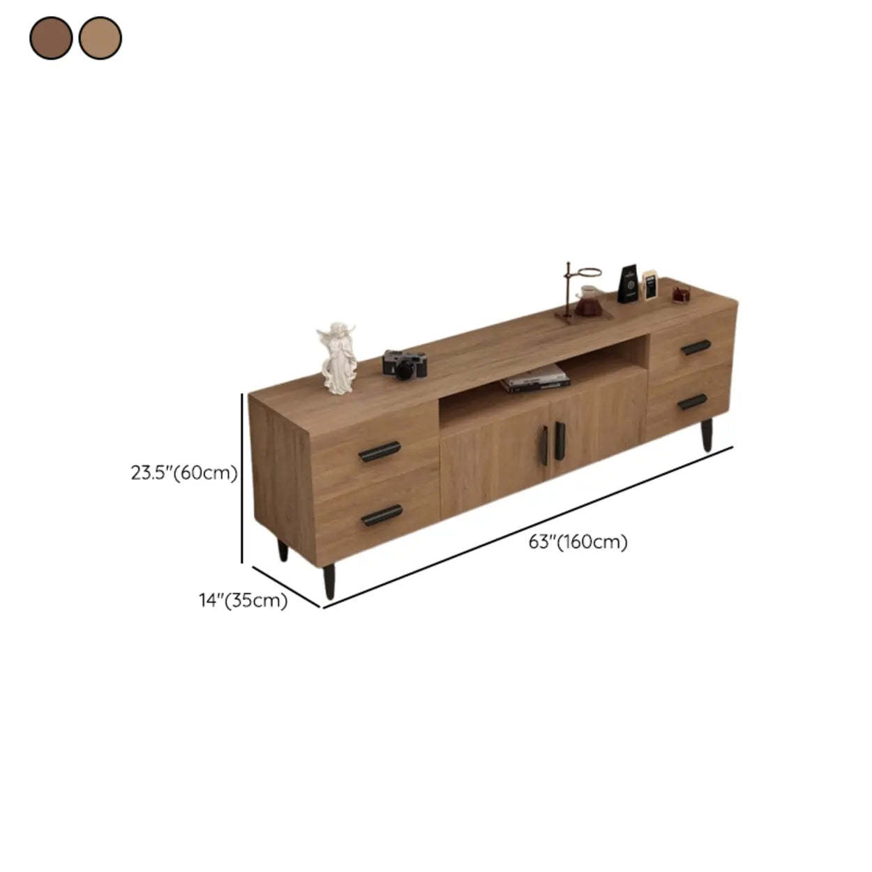 Mid-Century Walnut TV Stand with Black Top