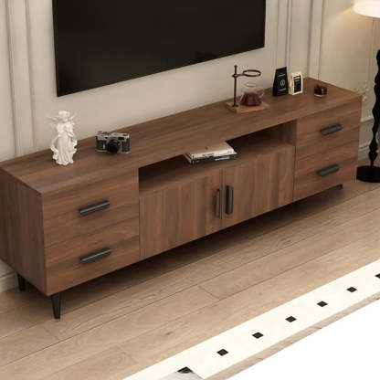 Mid-Century Walnut TV Stand with Black Top — Oak / Artificial Board