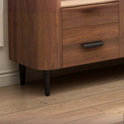 Mid-Century Walnut TV Stand with Black Top — Black/ Oak / Artificial Board