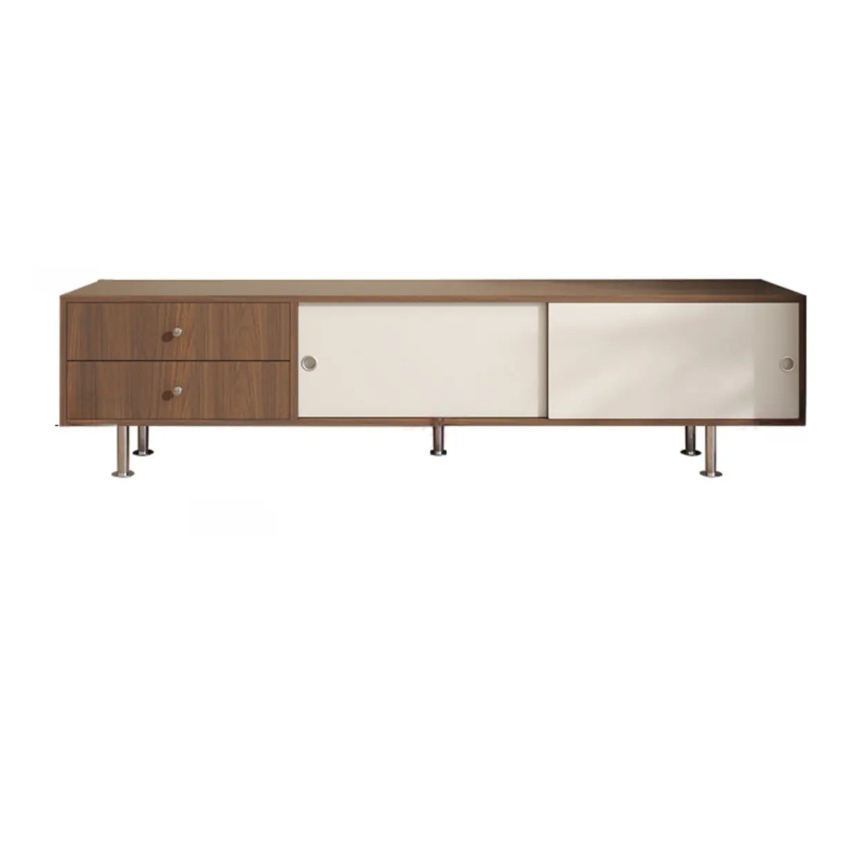Mid-Century Walnut and White TV Stand with Storage