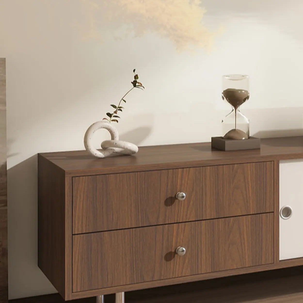 Mid-Century Walnut and White TV Stand with Storage