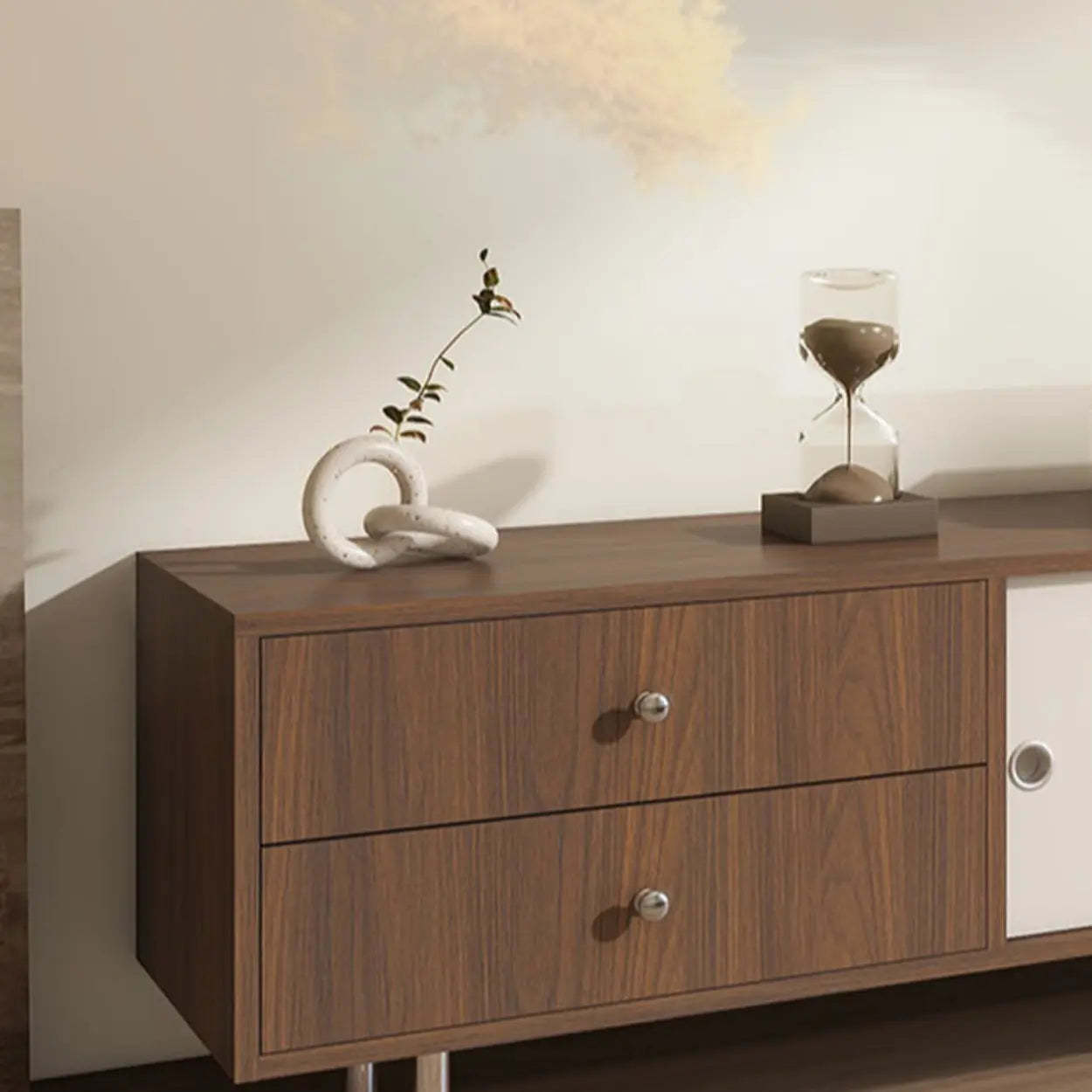 Mid-Century Walnut and White TV Stand with Storage