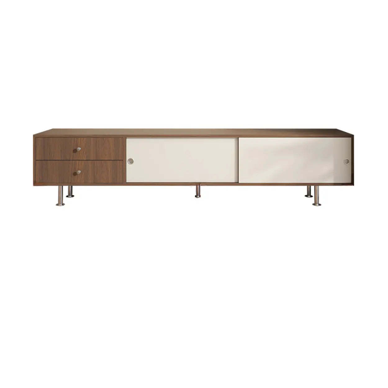 Mid-Century Walnut and White TV Stand with Storage